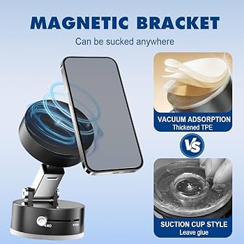 Vacuum Magnetic Phone Holder Stand – Strong Suction & 360° Rotation for Car, Desk, or Home