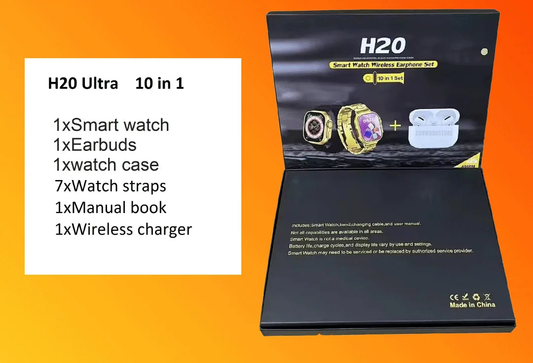 H20 Ultra Smartwatch 10 in 1 with 7 Straps,