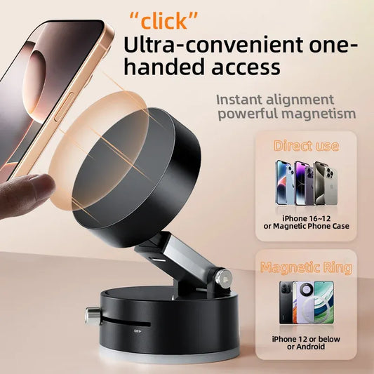 Vacuum Magnetic Phone Holder Stand – Strong Suction & 360° Rotation for Car, Desk, or Home